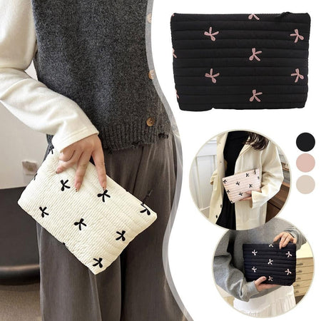 Ins Bow Embroidered Cosmetic Bag Portable Women's Bag Fashion Oxford Cloth Butterfly Print Cosmetic Bag Travel Wash Storage Bag