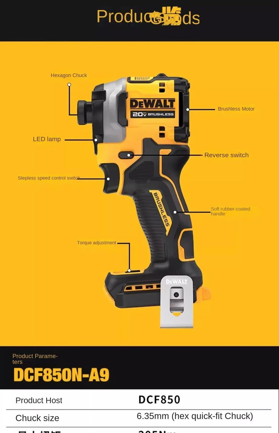 DEWALT DCF850 Impact Driver Electric Driver 20V Lithium Battery Brushless battery screwdrivers High Torque tools ?? No battery