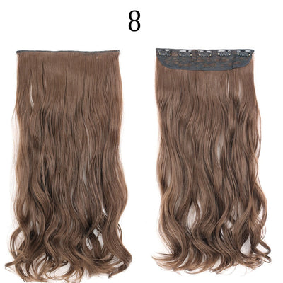 Synthetic Long Straight 5 Clip In Hair Extensions 22’‘ High Resistant Temperature Fiber Black Brown Blonde Hairpiece