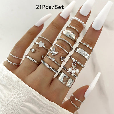 23Pcs Fashion Knuckle Rings Set For Women Crystal Star Moon Eye Wave Gold Silver Color Rings Female Trendy Party Jewelry Gift