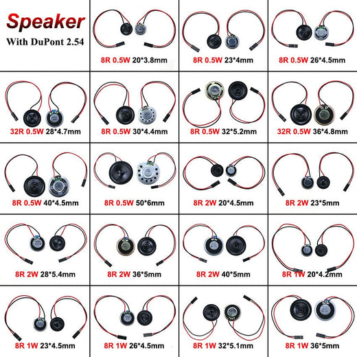 2x 8 32 Ohms 8R 32R 0.5W 1W 2W Diameter 20 23 26 28 30 32 36 40 50 MM Ultra-thin Speaker W/ MX XH DuPont Line 1.25 2.54 Terminal