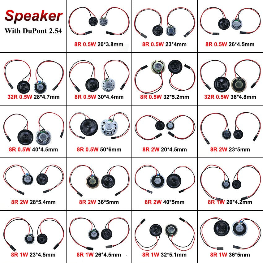 2x 8 32 Ohms 8R 32R 0.5W 1W 2W Diameter 20 23 26 28 30 32 36 40 50 MM Ultra-thin Speaker W/ MX XH DuPont Line 1.25 2.54 Terminal