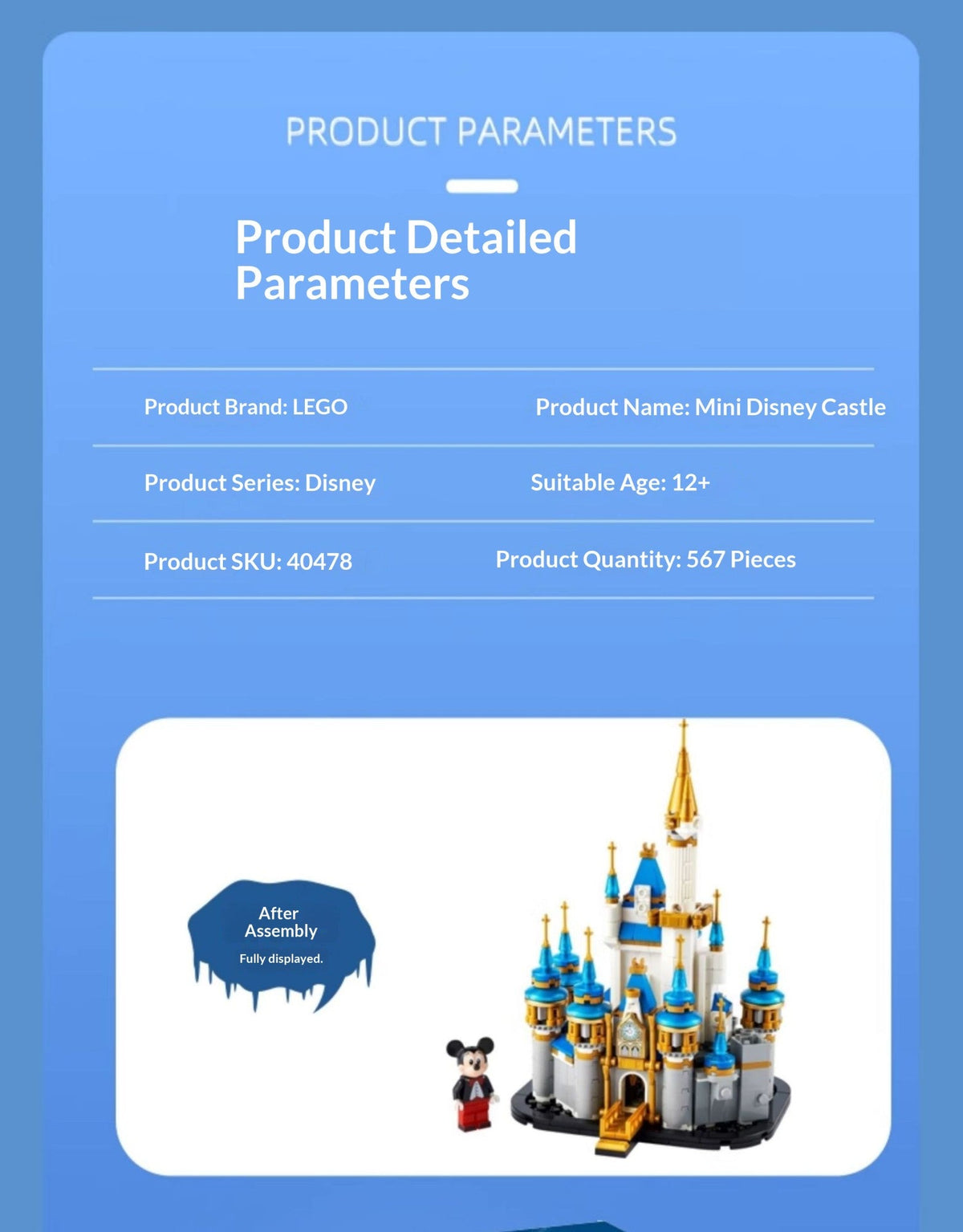 Lego block toy 40478 mini Disney castle toy desktop decoration ornament block boy and girl gift