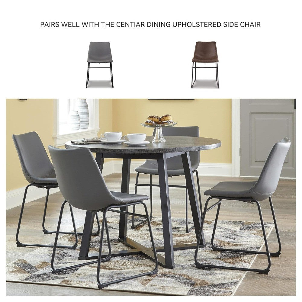 Ashley Centiar Mid-Century Modern Round Dining Table with Gray and Black Metal Legs