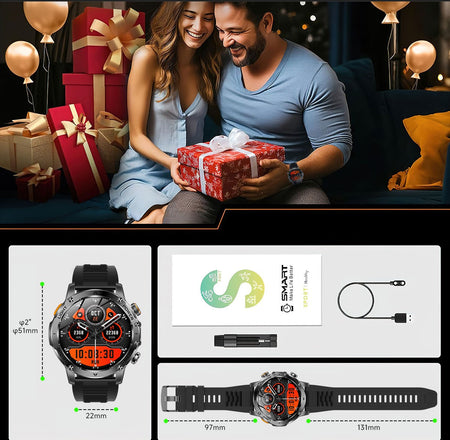 2025 New Military Smart Watch 1000Mah Battery Fitness Tracking 10ATM Waterproof Tactics Sport Flashlight call Bracelet For Men