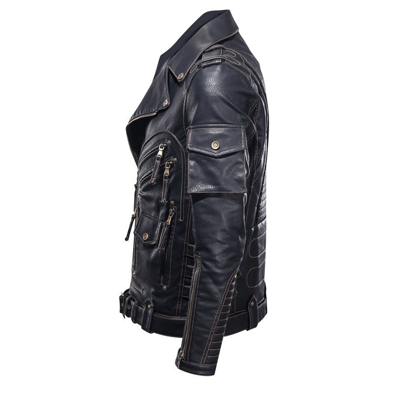 fashion Winter Winter Mens Leather Jacket Men Fashion Motorcycle PU Leather Jacket Cool Zipper Pockets Leather Coats Clothing