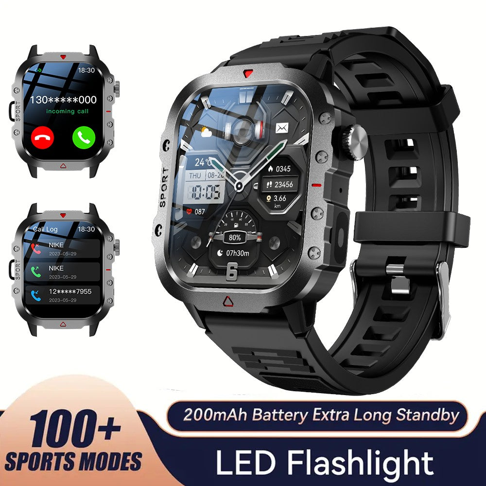 KESHUYOU Outdoor Sports Smart Watch 2.01 inch HD Screen LED Flashlight Bluetooth Talking Smart Watch for Men Women Holiday Gifts