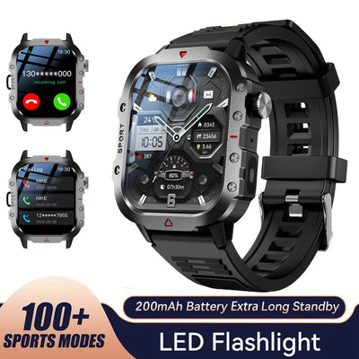 KESHUYOU Outdoor Sports Smart Watch 2.01 inch HD Screen LED Flashlight Bluetooth Talking Smart Watch for Men Women Holiday Gifts