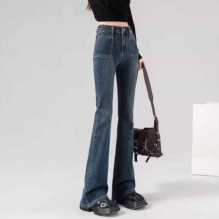 Spring Woman High Waist Vintage Flare Jeans Girls Korean Y2k 2000s Bell Bottom Pants Female Streetwear Gray Blue Denim Trousers