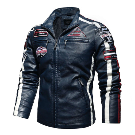 New Motorcycle Jacket For Men In Autumn/Winter 2020 Fashion Casual Leather Embroidered Flight Jacket In Winter Velvet  Pu Jacke