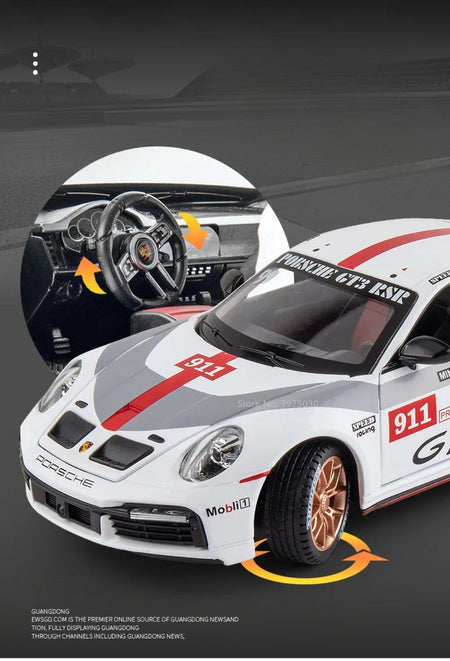 1:24 Alloy Porsche 911 GT3 RSR Sports Cars Diecast Miniature Models Toy with Sound Light Pull Back Vehicle Boys Collection Gifts