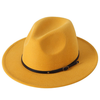Fedora hat jazz hat men and women classic black leather belt Fedora Panama women autumn and winter Panama hat wholesale