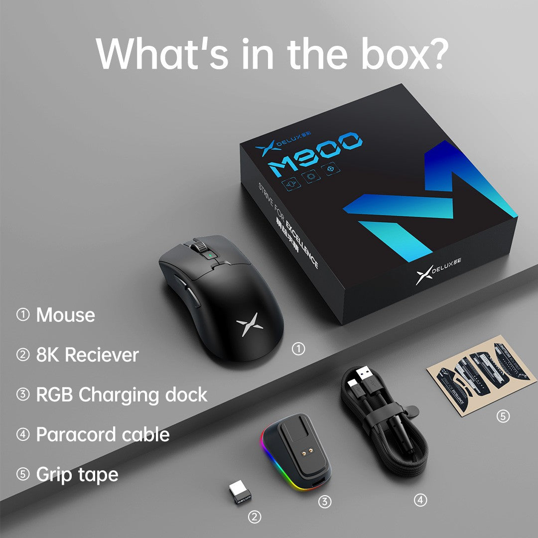 Delux M900PRO Wireless Gaming Mouse Ergonomic 8K Polling Rate PAW3395 63g Magnetic RGB Charging Dock for Right Big Hand PC Gamer